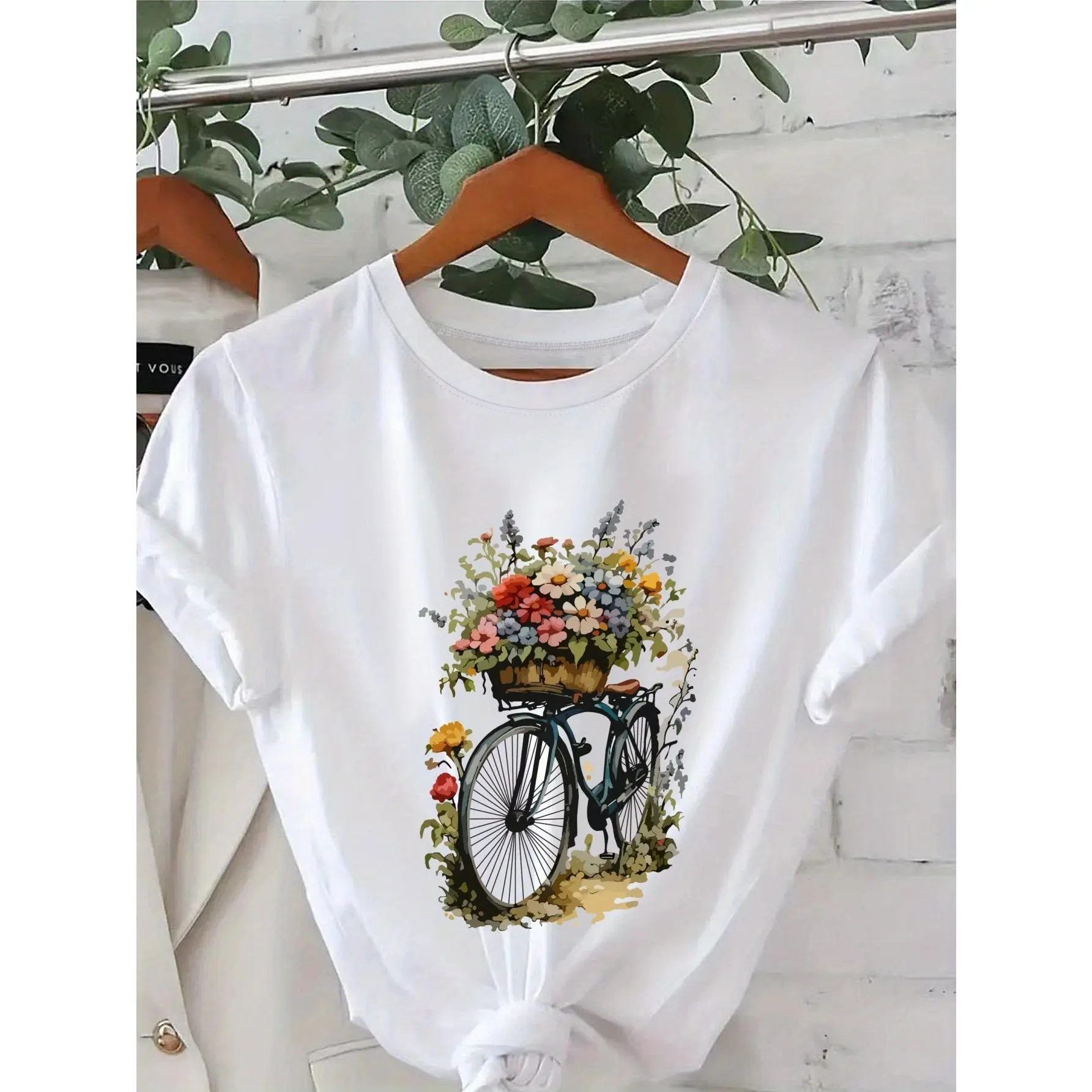 Women's Mustard-Yellow Vintage & Floral T-Shirt - Short Sleeve Round Neck Casual Top with Green & Multicolor Botanical Print, Machine Washable All-Season Blouse for Casual Attire