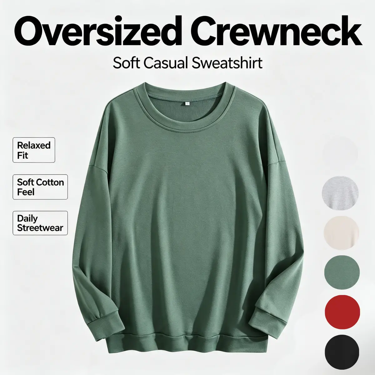 WayiiFashion Women's Oversized Crewneck Sweatshirt, Casual Long Sleeve Loose Pullover Tops, Cute Relaxed Fit Basic Solid Sweatshirts Fall Fashion Daily Casual Wear