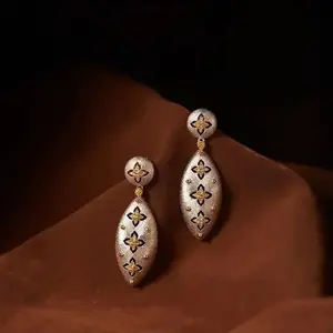 Hot Sale Vintage Seiko Brushed Craft Plated S925 Silver Luxury Four Leaf Clover Diamond Earrings Earrings Fashion Women