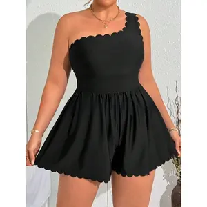 2026 New Plus Size One-Piece Swimsuit AliExpress Solid Color Asymmetrical One-Shoulder Conservative Swimsuit