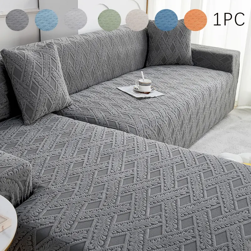 Universal Stretch‑Fit Sectional Couch Slipcover, Soft Jacquard Textured Sofa Cover, Wrinkle‑Resistant Breathable Durable Furniture Protector, Elastic Sofa Shield for Living Room L‑Shape Chaise Sofa, Sectional Couch Covers