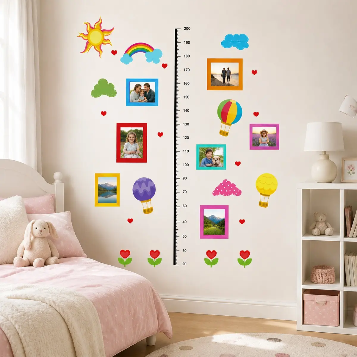 Kids Height Chart Wall Decals, Giraffe Growth Ruler, DIY Photo Frame Stickers, Peel and Stick Decor for Nursery Bedroom Playroom Door