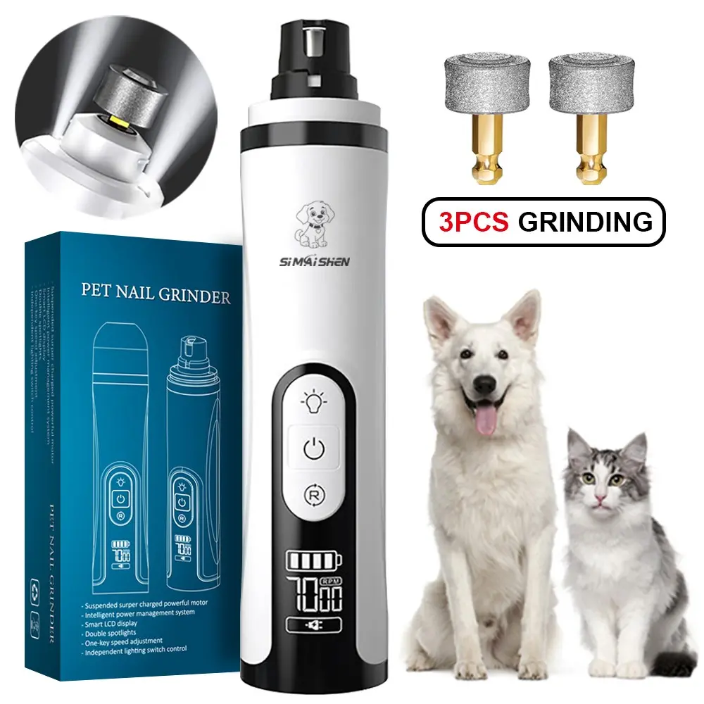 3-Speed Pet Nail Clipper with 3 Grinding, Cat and Dog Electric Nail Clippers with 2 LED Lights, Painless Dogs Paw Trimming and Care Tool
