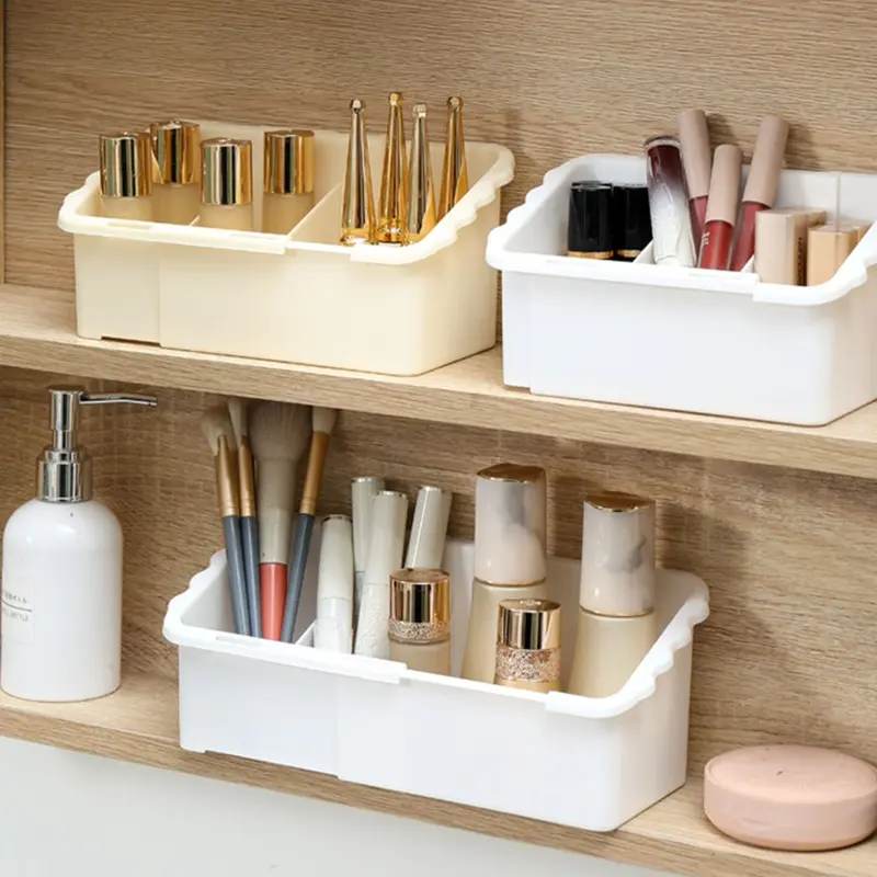 Adjustable and Expandable Cosmetic Organizer with Mirror Cabinet, Multi-functional Eyeliner Storage Box, Reversible Desktop Compartment for Home Use, New Design Cosmetic Cabinet for Makeup Accessories