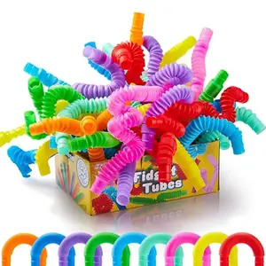 Rainbow Pop Tubes Sensory Toy Stress Relief Telescopic Tube Stretching Fidget Toys Children Adult Decompression Toys