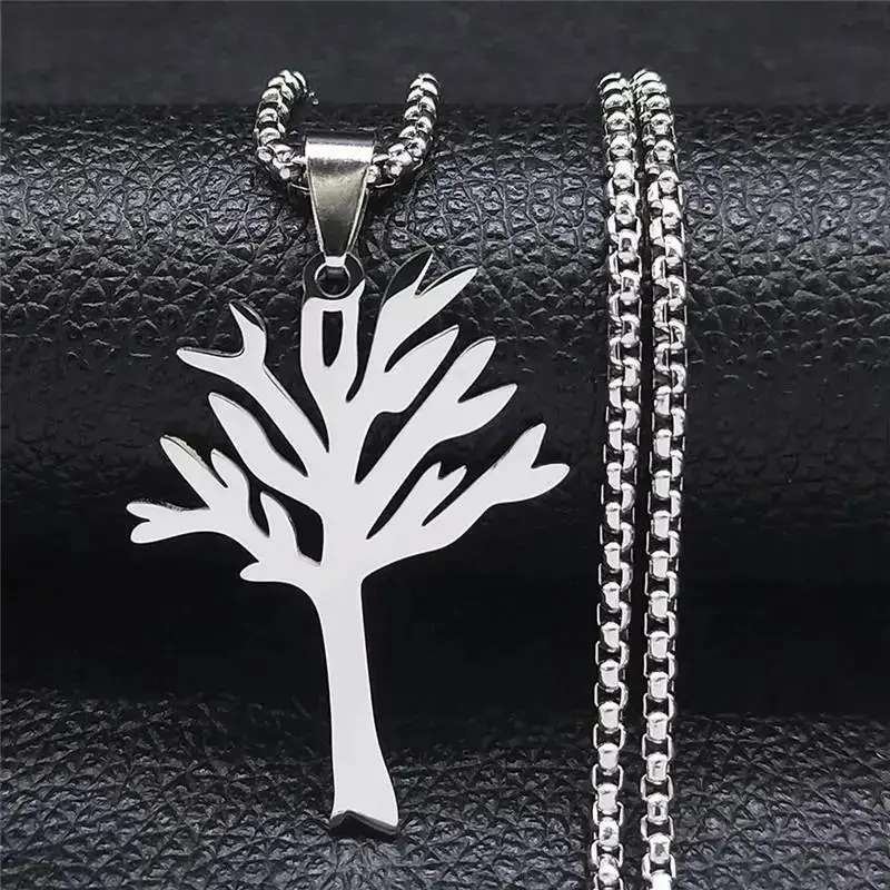 Modern Laser-Carved Poison Tree Stainless Steel Pendant Necklace, Tarnish-Proof Unisex Mirror Shine Charm Piece, Daily Wear Layering Accessory for Men & Women