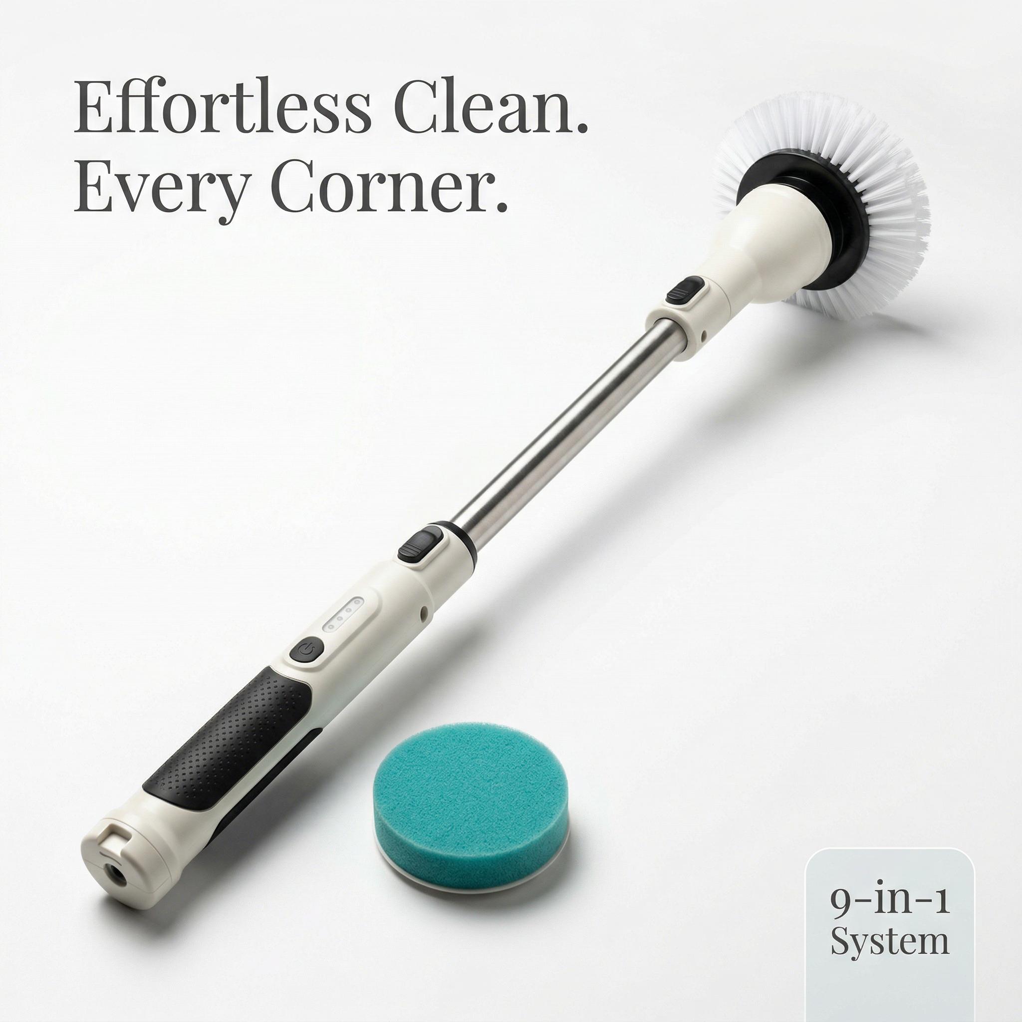 Pro-Series 9-in-1 Electric Spin Scrubber| Ultimate Power Scrubber for Deep Cleaning| IPX7 Waterproof & Cordless| 9 Interchangeable Heads| For Bathroom, Kitchen, Floor & Car