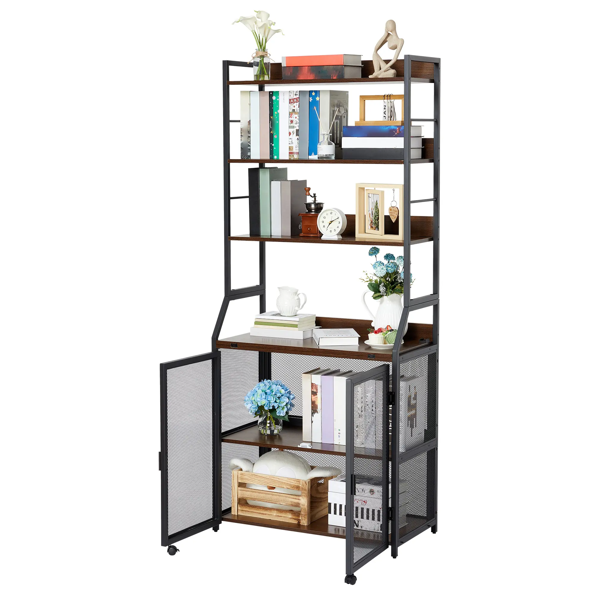 2-in-1 Metal & Chipboard Bookshelf Desk, Space-Saving Multi-Functional Office Workstation with Sturdy Metal Frame & Built-in Book Storage, Modern Compact Furniture for Student Rooms & Small Apartments