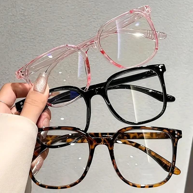 4-Pack Women's Blue Light Blocking Glasses, Anti-Round Face Eyewear Set with 4 Fashion Frame Colors, Internet Celebrity Style Windproof No-Makeup Essential Leopard Pattern Eyeglasses