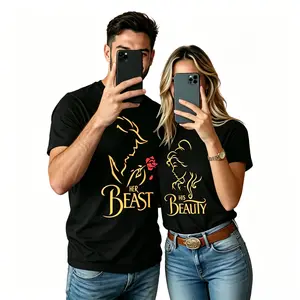 Her Beast His Beauty Matching Couple T-Shirts, Romantic Valentines Day Outfits, Casual Soft Cotton Tees, Ideal for Wedding Anniversary, Honeymoon & Date Night, Perfect Gift for Newlyweds & Couples