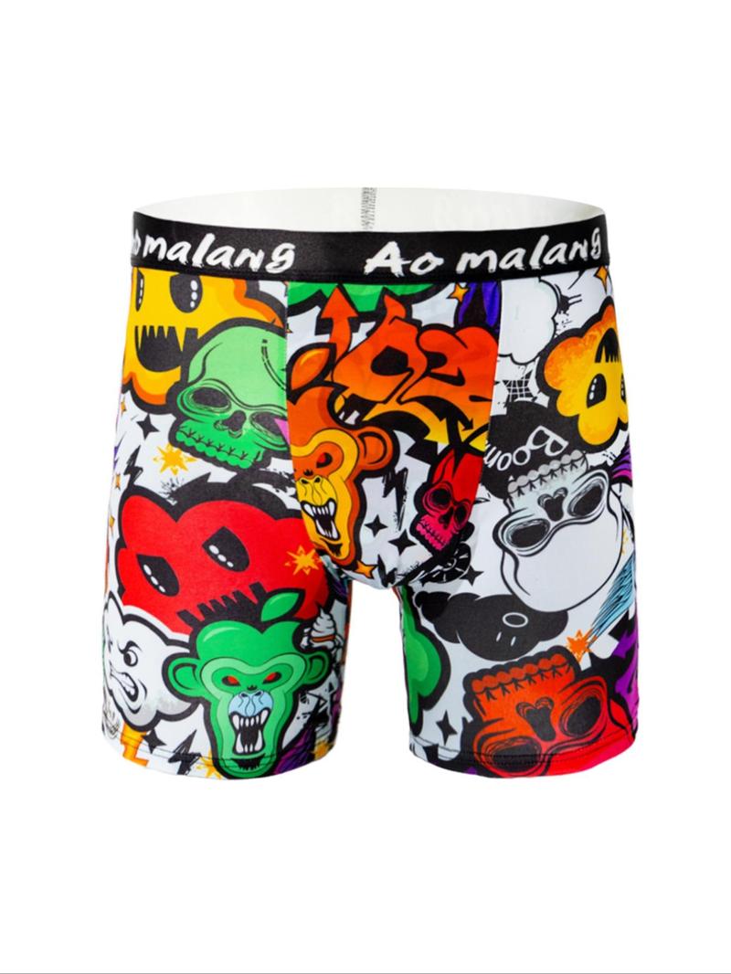Men's Graphic Print Boxer Brief, Casual Comfy Breathable and Soft Underwear for Daily Wear, Mens Underwear for All Seasons, Undergarments, Stretchy Boxer Briefs