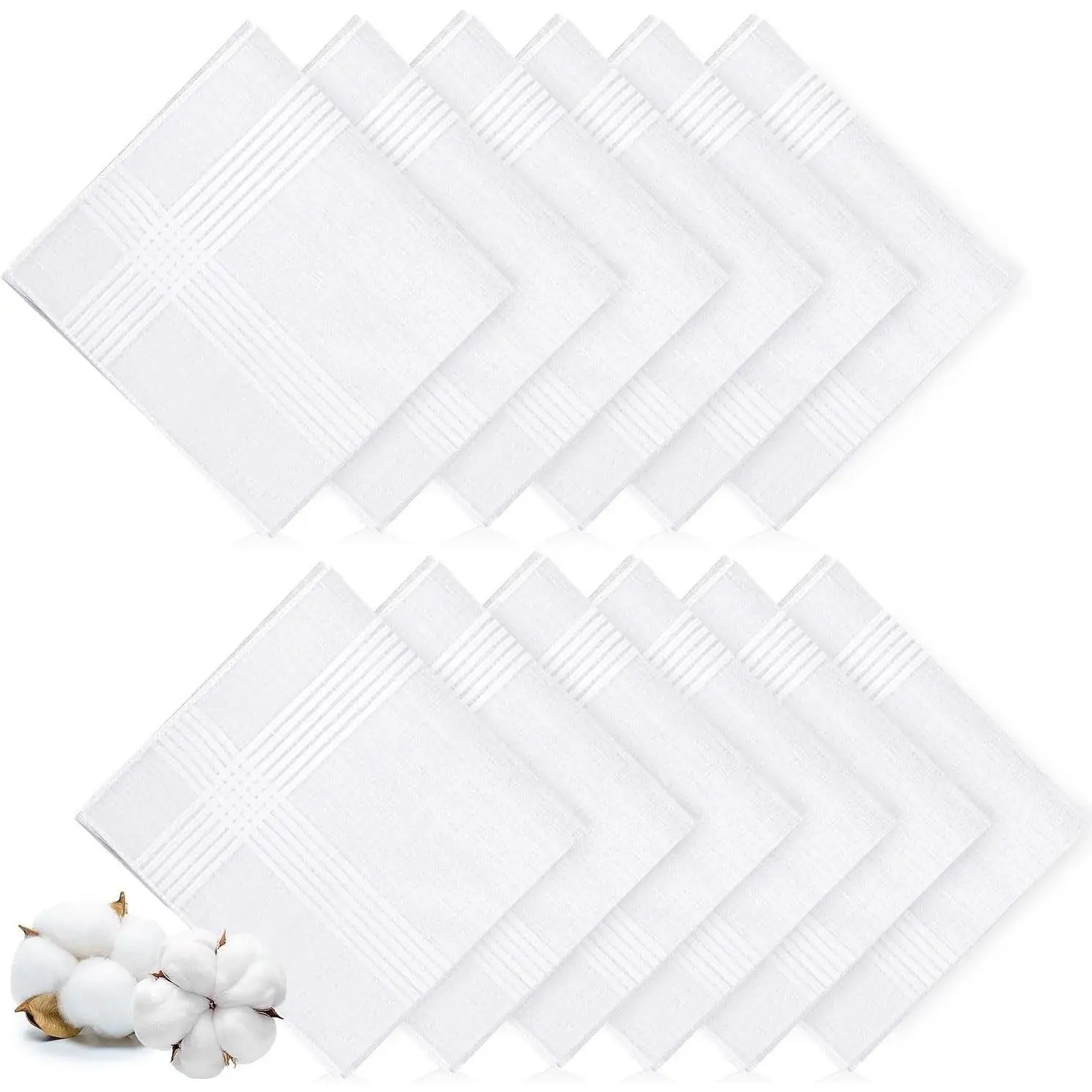 12 Pack Men's White Cotton Handkerchiefs - 100% Soft Large Classic Hankies(Gift)