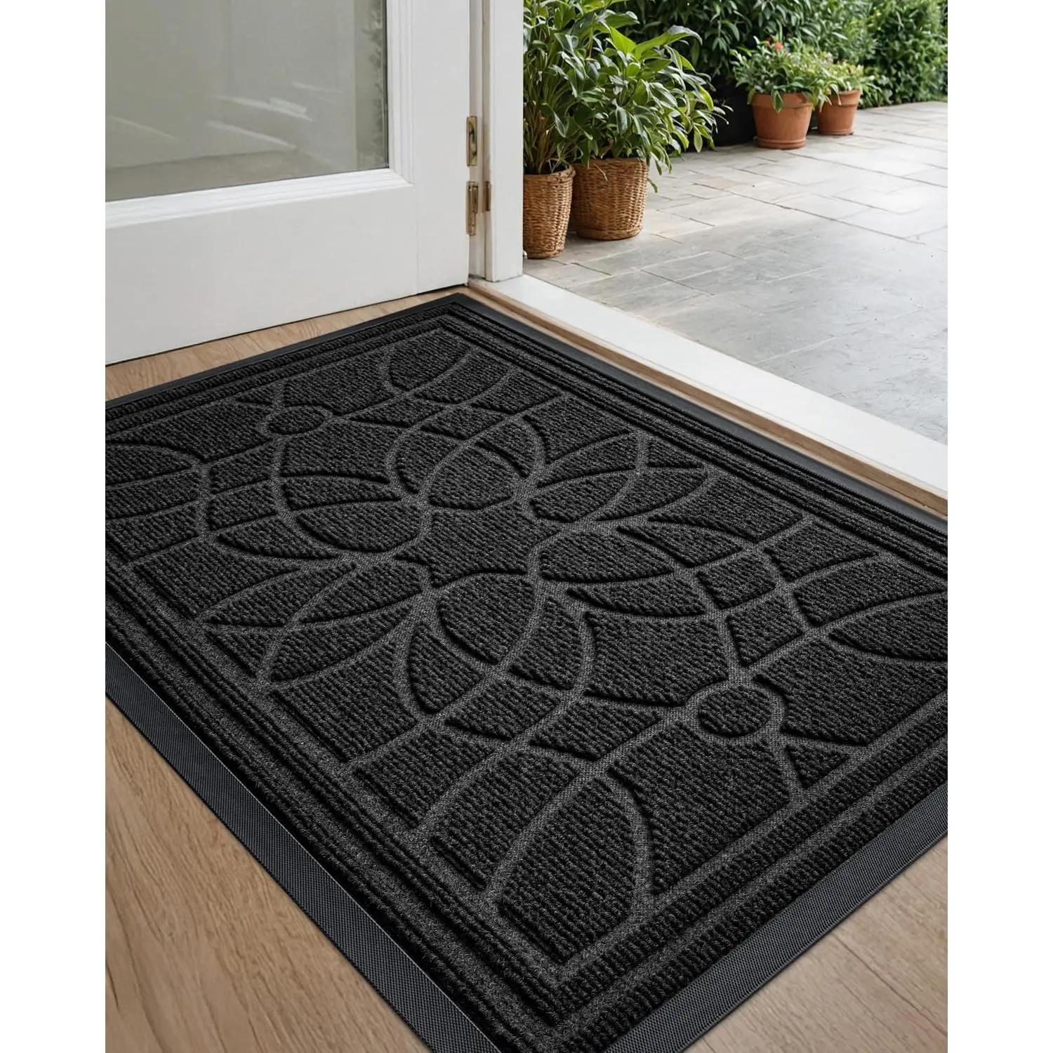 Front Door Mat Outside Entrance 17x30, Heavy Duty Non Slip, Black | Low Profile Doormat with Rubber ,  Dirt & , Easy to Clean, Fits Entryway, Patio, Garage