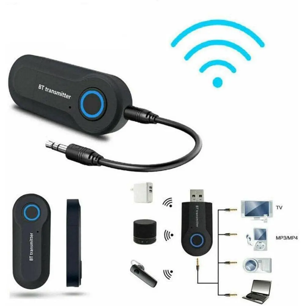 2-in-1 Wireless Bluetooth 5.0 Transmitter Receiver with Built-in Amplifier, 3.5mm Jack, A2DP & Handsfree Function for Car Audio Aux Input, Bluetooth Car Adapter