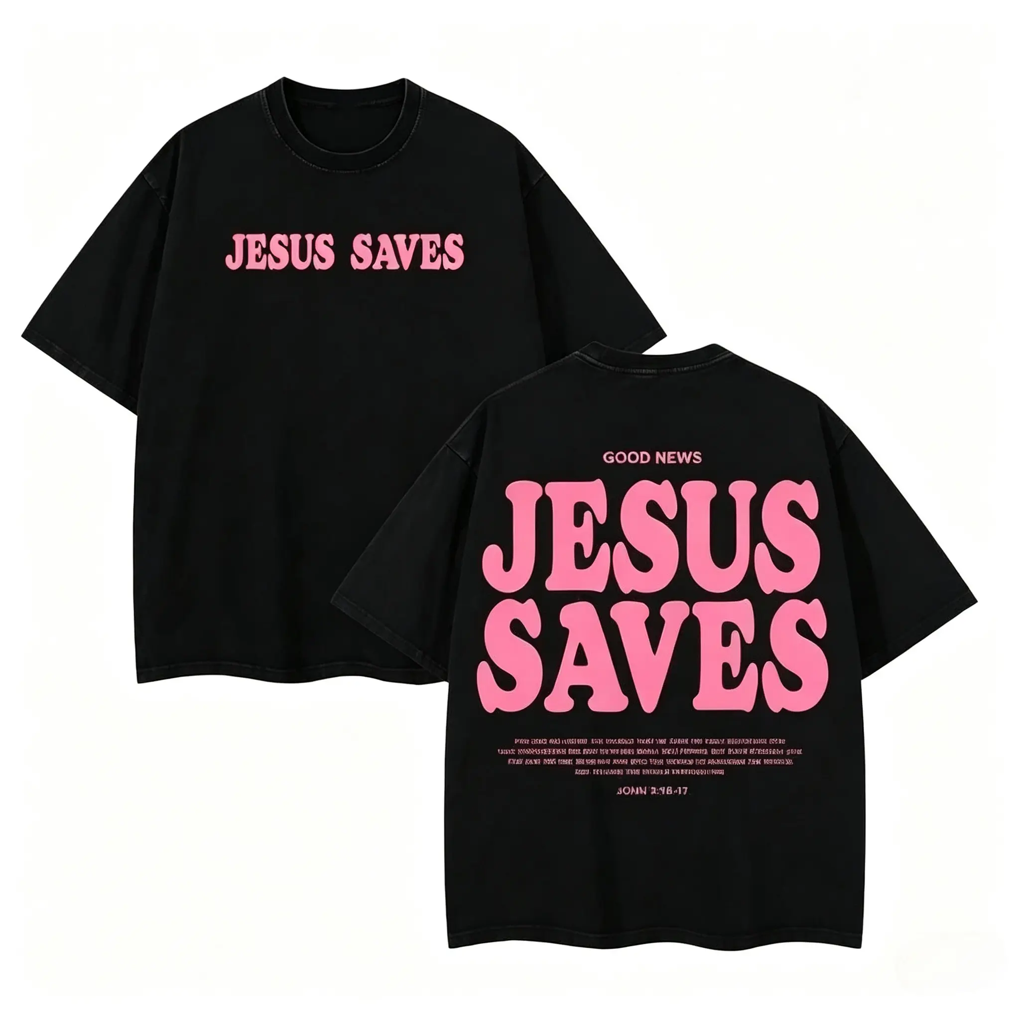 Jesus Saves Graphic Crewneck T-Shirt, Christian Streetwear Unisex Oversized Top, Men Women Casual Pure Cotton Christian Tee