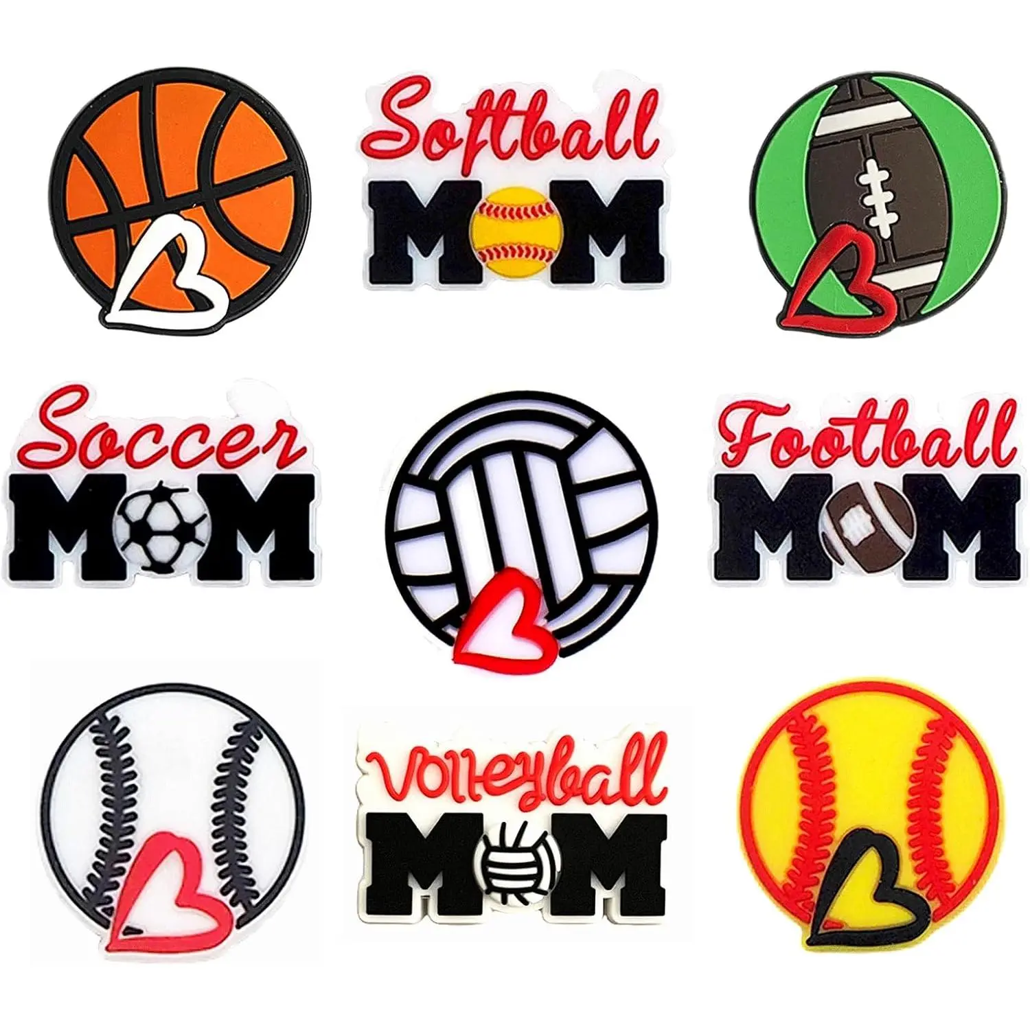 9 count  Ball  Beads, Baseball Volleyball Soccer Focal Beads Bulk for Beaded Pens, Loose Beads Charms Bulk for  Making Necklace Bracelet Lanyard Pendants DIY Handicrafts