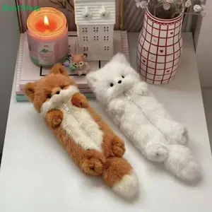 Cute Plush Fox Pencil Case,Fluffy Animal Stationery Pouch with Zipper,Kawaii Pen Bag for School,Office