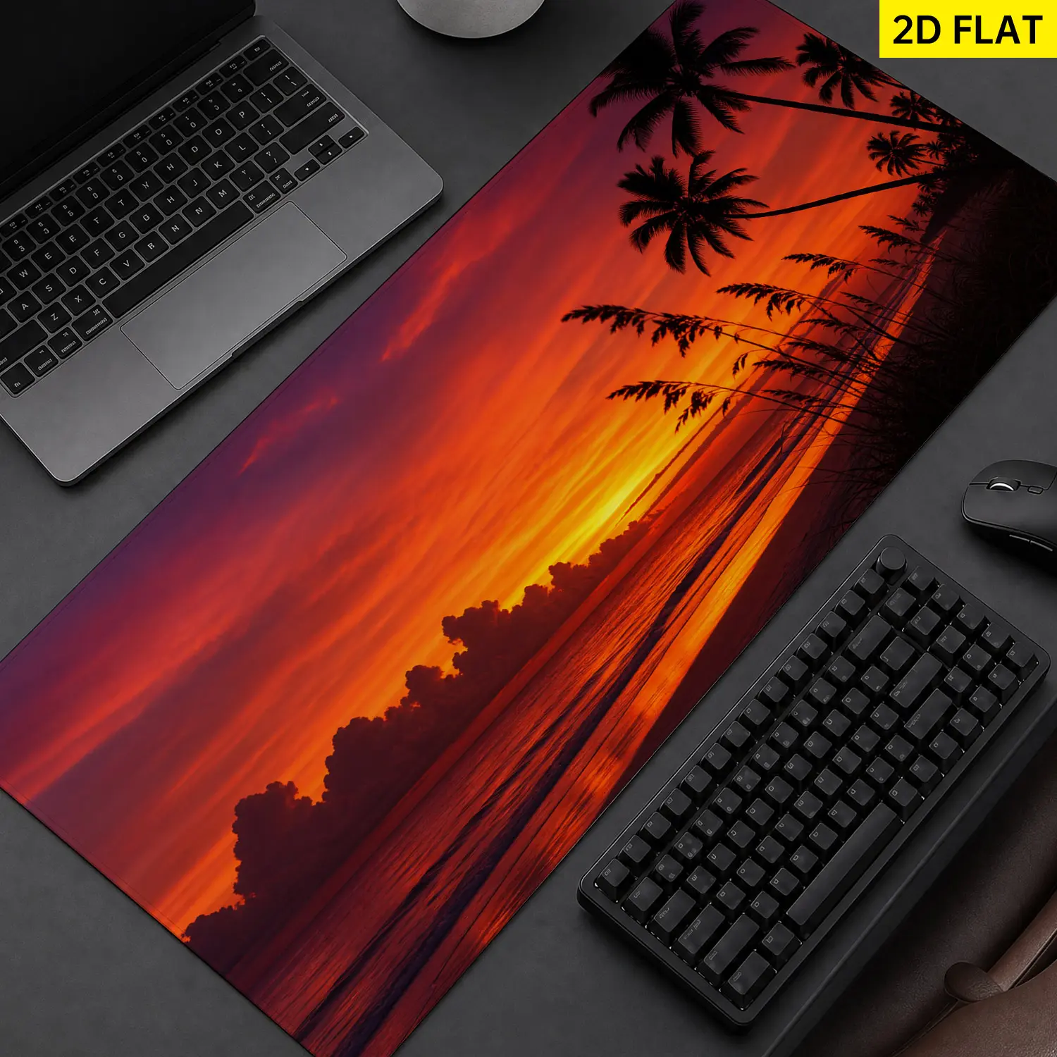 Extra Large Tropical Sunset Palm Tree Beach Mouse Pad,Non Slip Rubber Pad,Desktop Decoration Drotection Pad,Washable,Lock Edge Multi Size,Premium Multipurpose Mousepad For Home,Office,Gift for Family and Friends