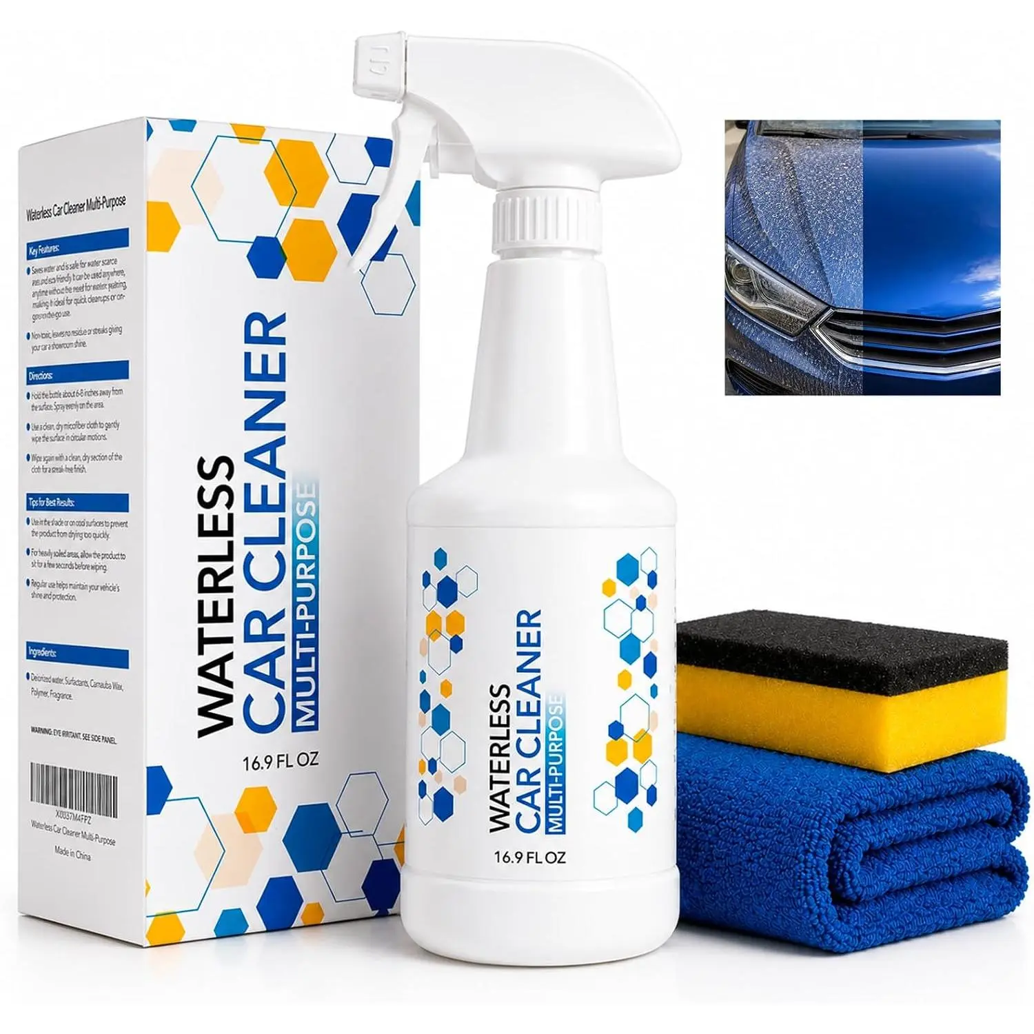 Waterless Car Wash & Ceramic Shine Spray, 16.9 oz Ceramic Coating Quick Detailer for Cars, SUVs - Cleans Glass, Wheels Without Pre-Washing, Delivers Hydrophobic Protection