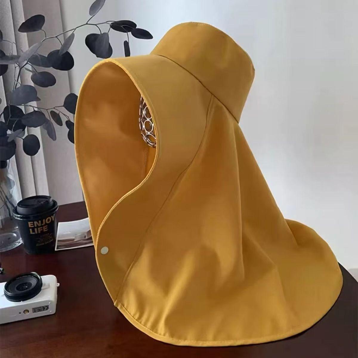 Full face sun protection large brim shawl sun hat neck protection integrated UV protection bucket hat show ponytail