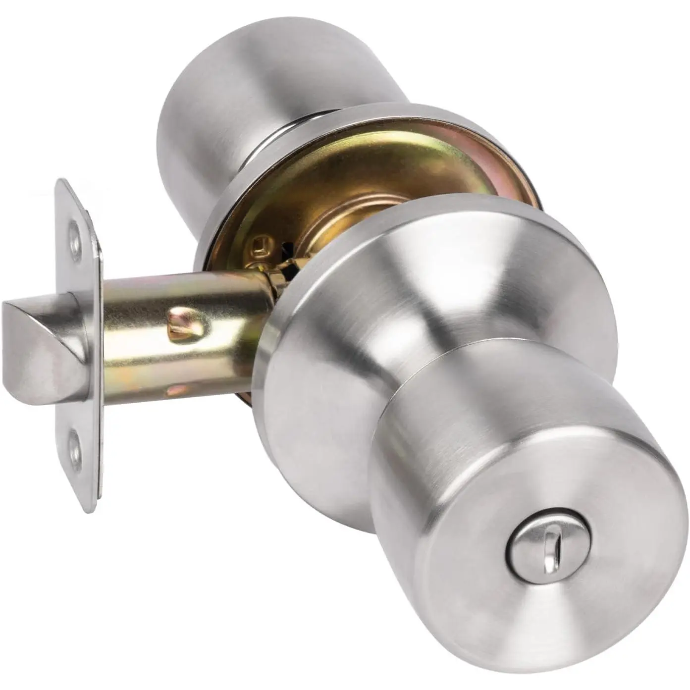 Door Knob with Lock, Interior Door Knob for Bedroom and Bathroom, Keyless Doorknob with Round Ball, Satin Nickel Door Knob Lock, Interior Door Handle