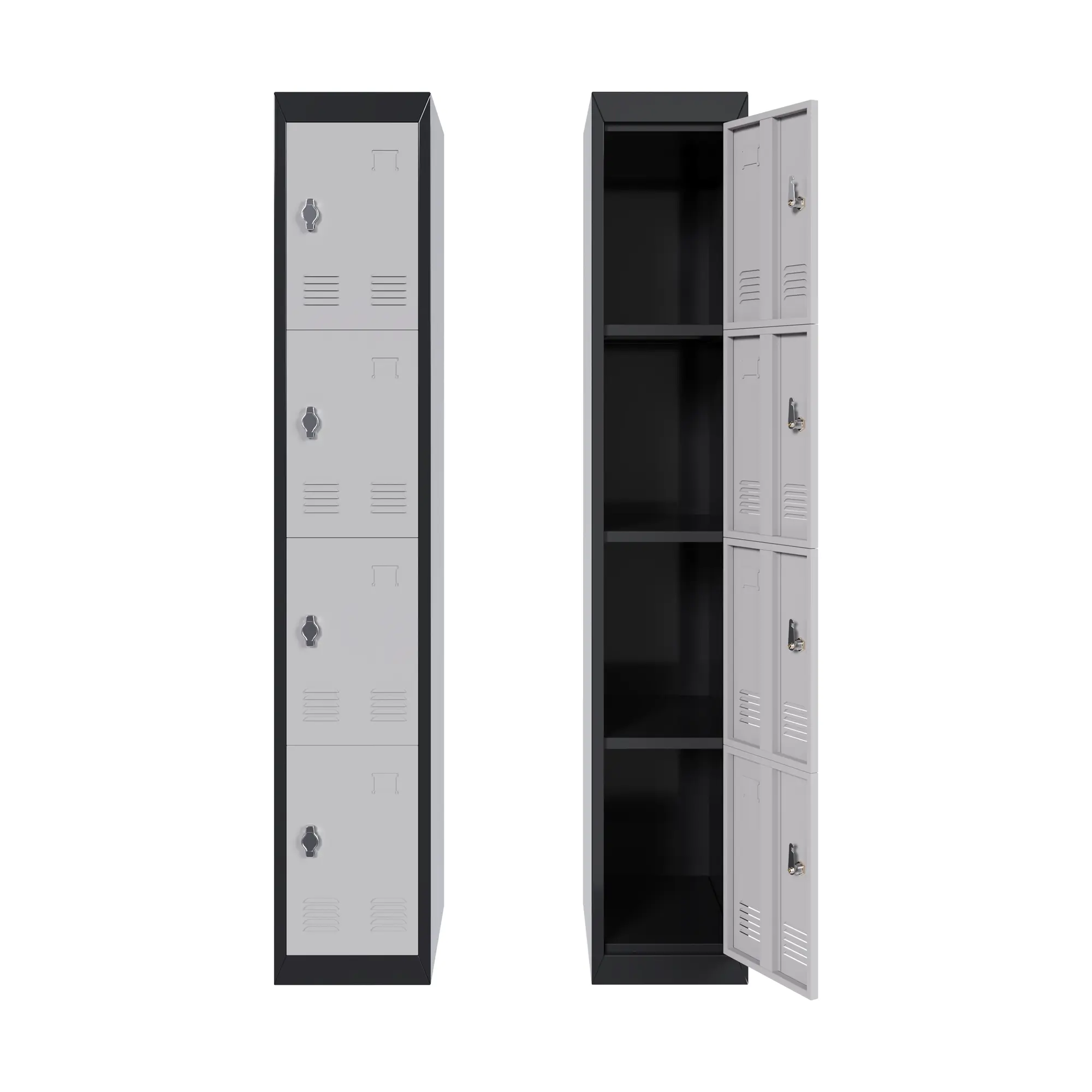 4-Door Tall Metal Storage Locker, 71" High Narrow Cabinet with Locks. Ventilated Steel Locker for Garage, Office, Gym, Entryway. 4 Independent Compartments, Industrial Grey. Space-Saving Organizer for Home & School