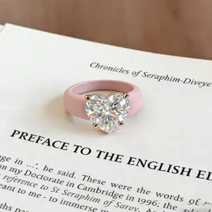 Fashionable navy blue heart-shaped CZ diamond silicone ring with gift box, Y2K aesthetic thick women's ring, unique jewelry gift