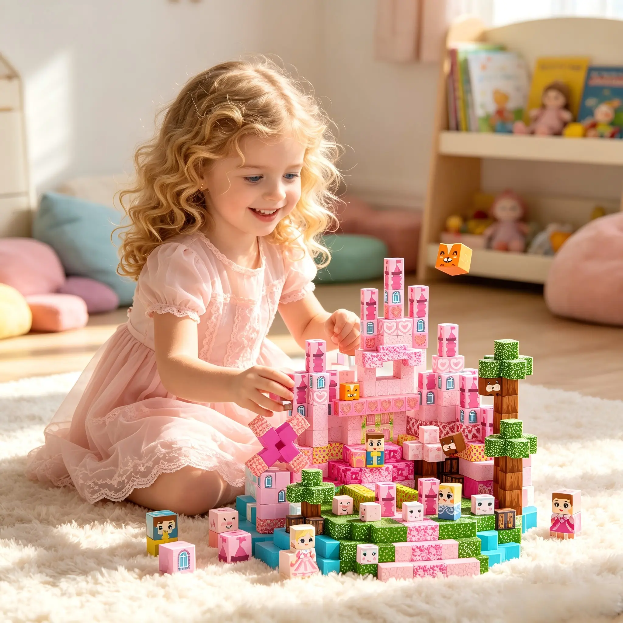 Princess Castle Magnetic Tiles Set, 150 Pieces Building Kit, LED Magnetic Blocks, Stem Montessori Toy, Creative Gift for Girls Aged 3-8