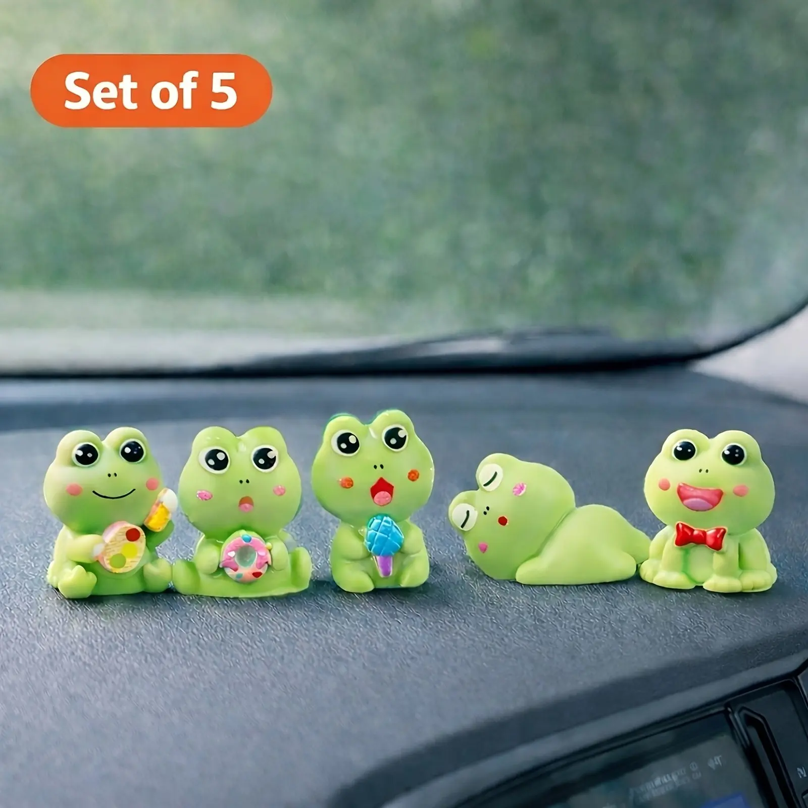 5pcs Frog Ornament Set, Car/Desktop Decoration, Desktop Office Decor, Car Decoration, Home Gift Collectible, desk decor, cute ornament, Dual-Use Car Dashboard & Desk Decor, Fun Home Office Gift, Car Interior Ornaments