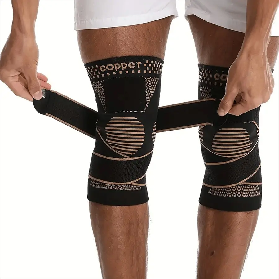 2pcs Adjustable Copper Compression Knee Pads, Support Strap, Anti-Slip Sports Brace, Ideal for Running, Exercise, Basketball, Unisex