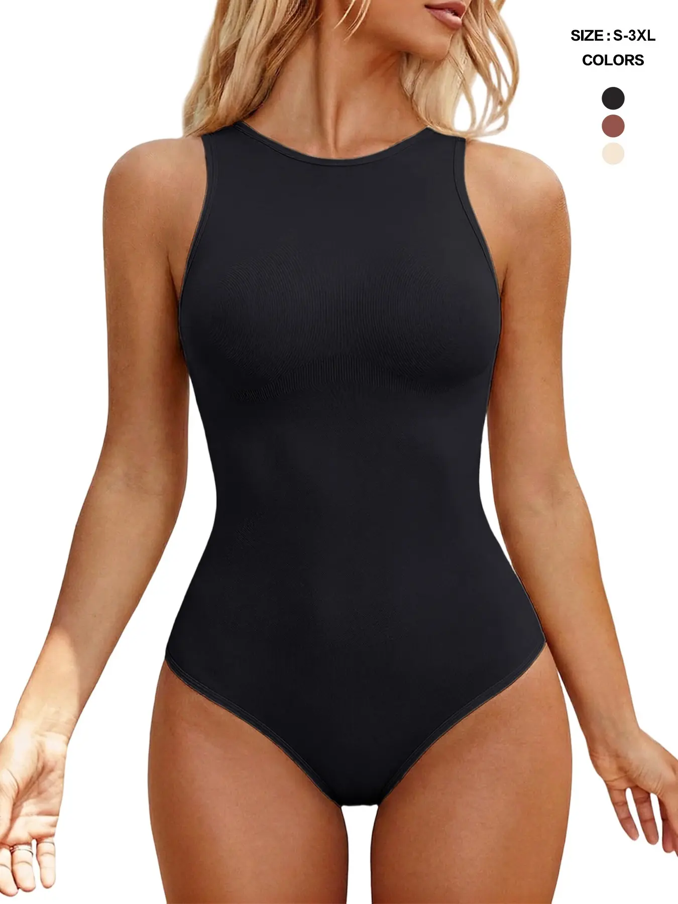 3 Pcs Women's Seamless Sleeveless Tummy Control Body Shaper Romper, High Elasticity Knitting Shaping Bodysuit, Casual Plain Design for All Seasons, Shapewear