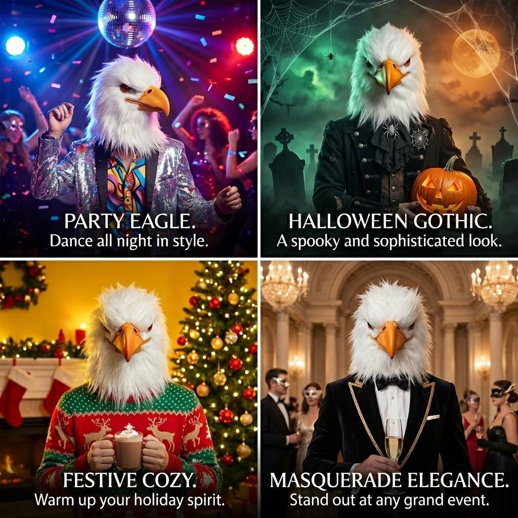 White Eagle Mask Animal Head Cover for Halloween Cosplay Rave Party Realistic Latex Animal Bird Mask Prank Props Accessories