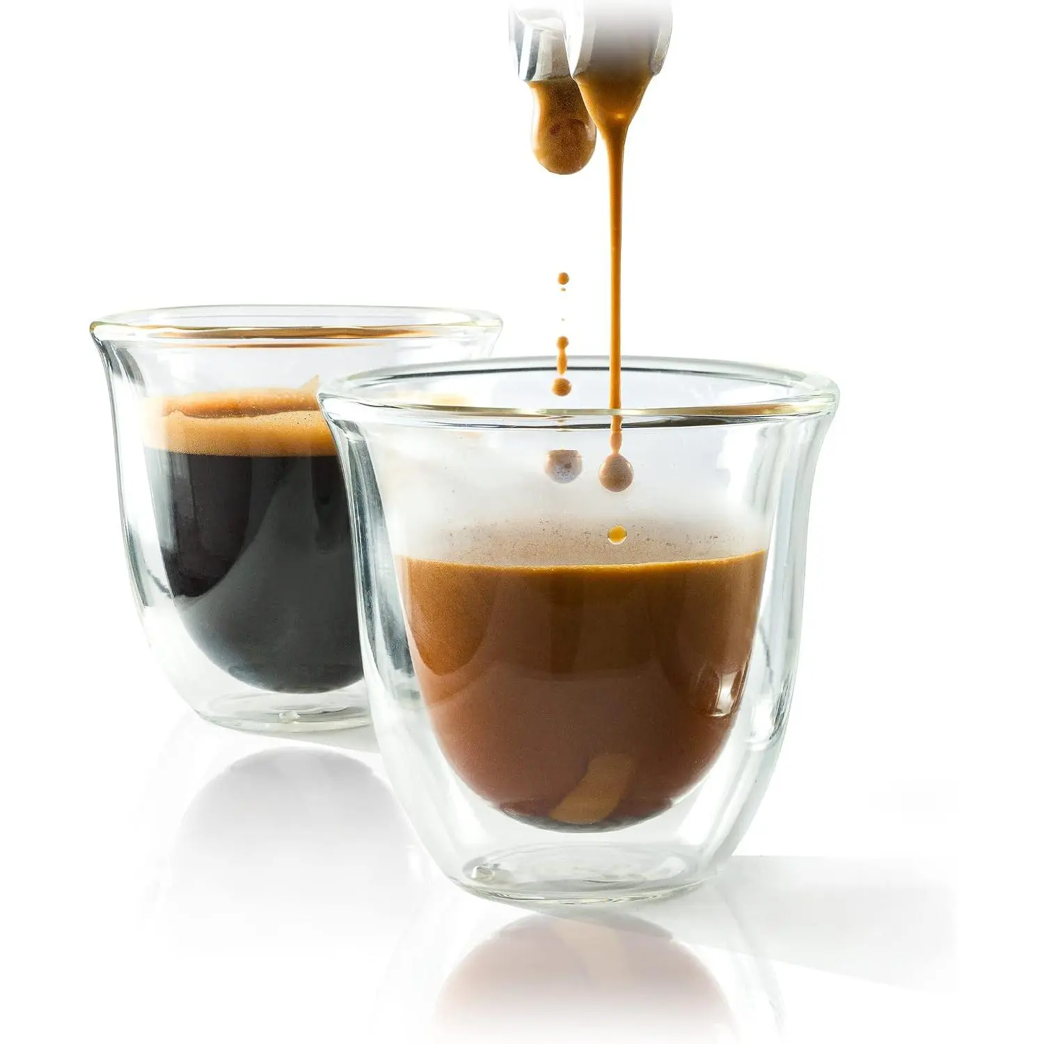 Double-Wall Insulated Espresso Glass Cups (Set of 2, 2oz / 60ml)