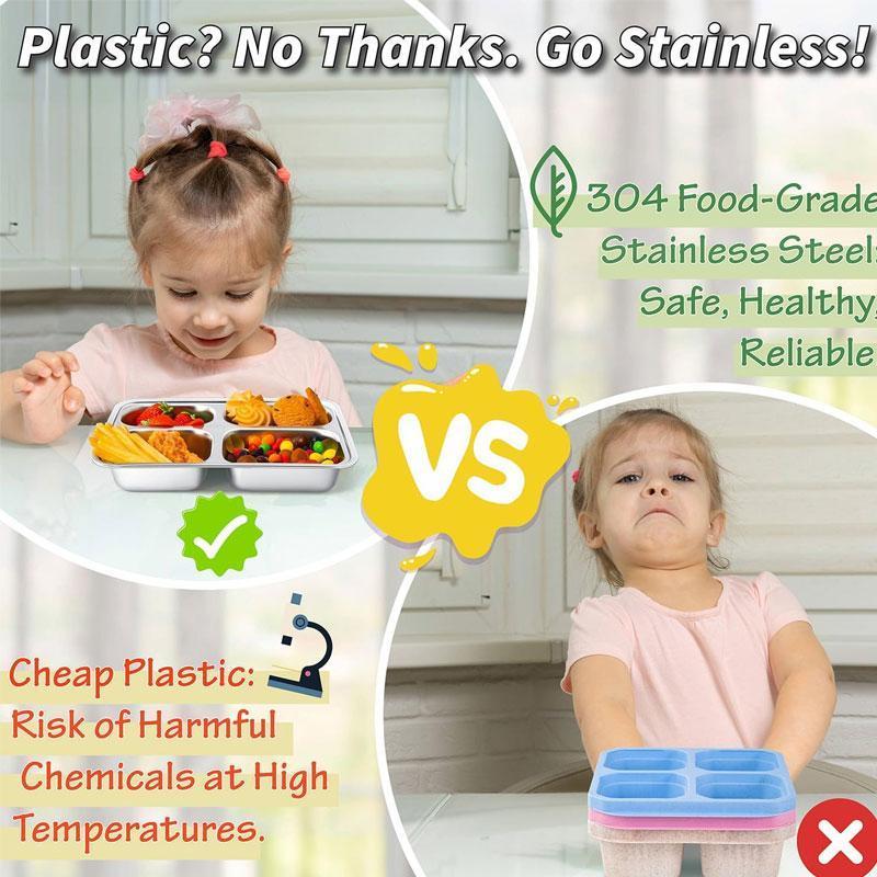 Stainless Steel Snack Container, 3 Counts/set Multi-grid Lunch Box with Lid, Reusable Adult Lunch Container for Home Travel