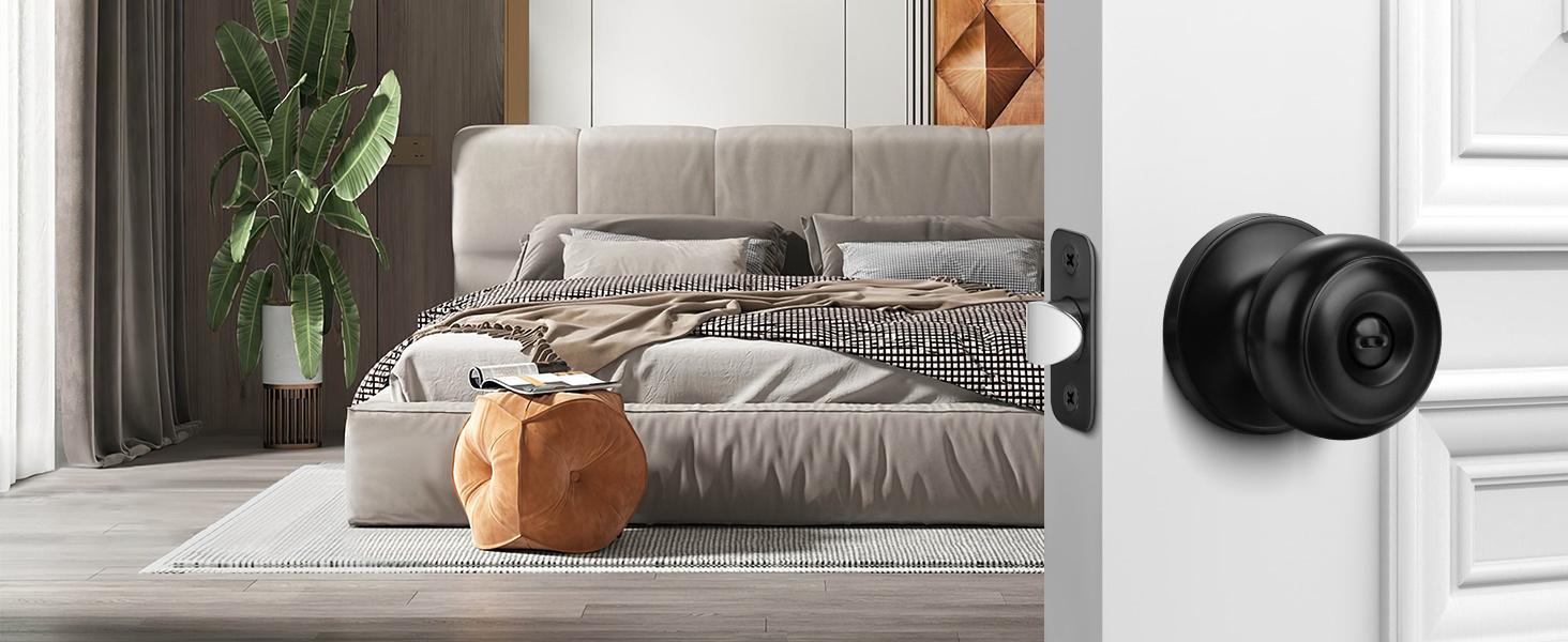 Privacy Door Knob, 10 Pack Matte Black Round Keyless Doorknobs Interior/Exterior Lockset, Privacy Locking Door Knobs for Bedroom/Bathroom, Black Modern Design Door Hardware