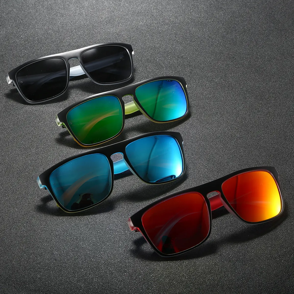Bold Square Polarized Sunglasses for Men and Women, 4-Pack with Elastic Coated Frames for Driving & Sports