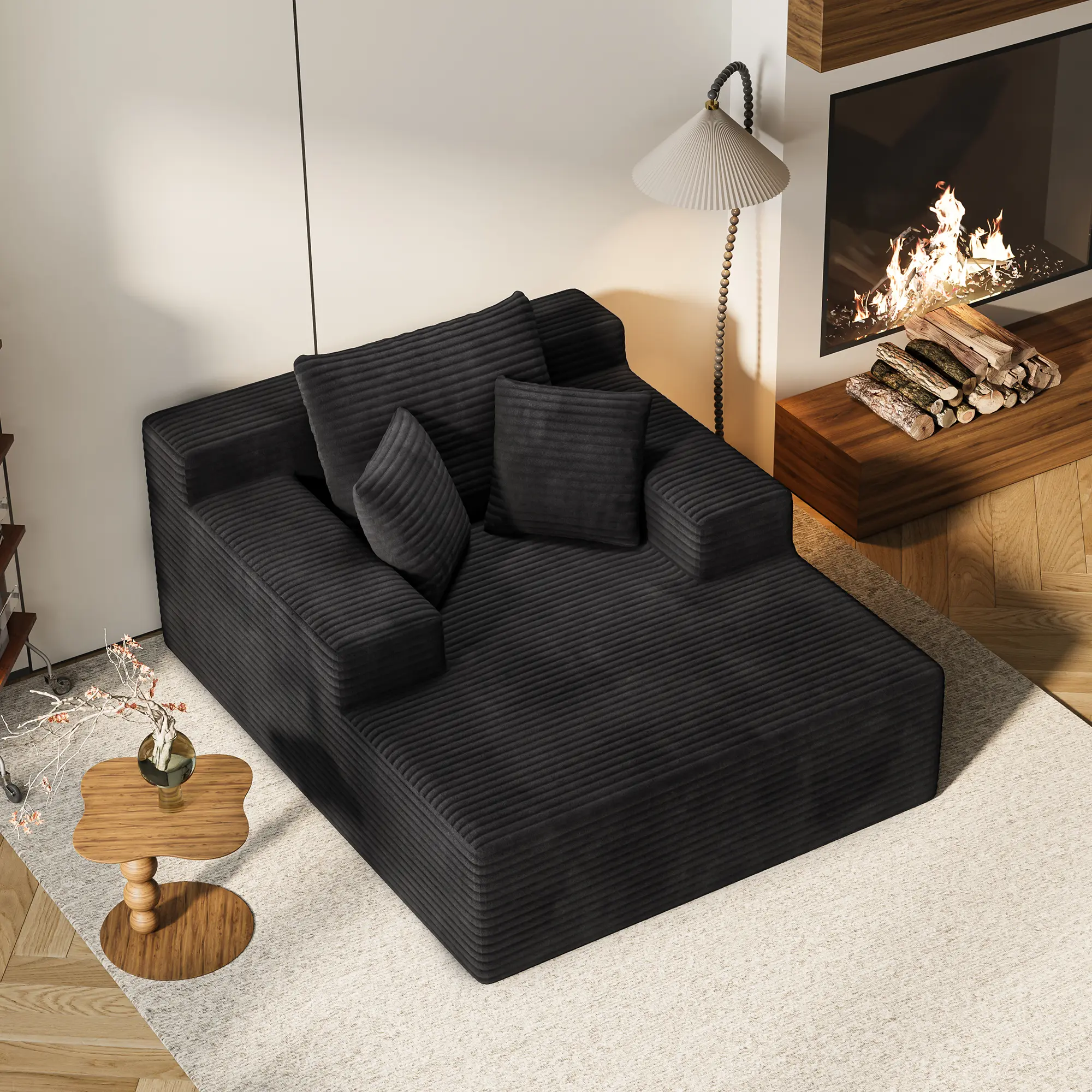 ARCH 64.96 Inch Extra Large Recliner Sofa Bed, Upholstered Corduroy Deep Seat Couch with Pull Out Sleeper, Modern Living Room Furniture, No Assembly Required, Black, Living Room Furniture for Apartment, Lounge, Family Room, Office and Home Seating