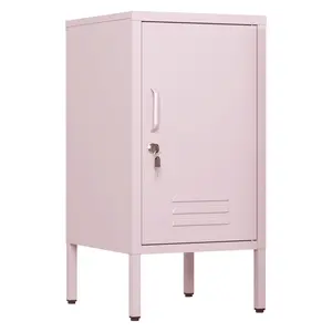 Metal Locker Storage Cabinet, Lockable Metal End Table, 27.55”h x 13.78”w x 14.96”d, Modern Bedside Table with 1 Door, Adjustable Shelf & Leveling Feet, Pantry for Living Room, Bedroom, Office