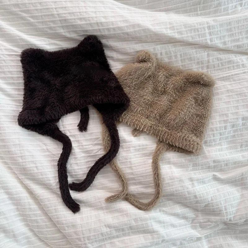 Cute Cat's Ears Women's Winter Fashion Warm Lace Up Hats,Wind Proof Ear Protection Suitable Daily Activities,walks and Shopping