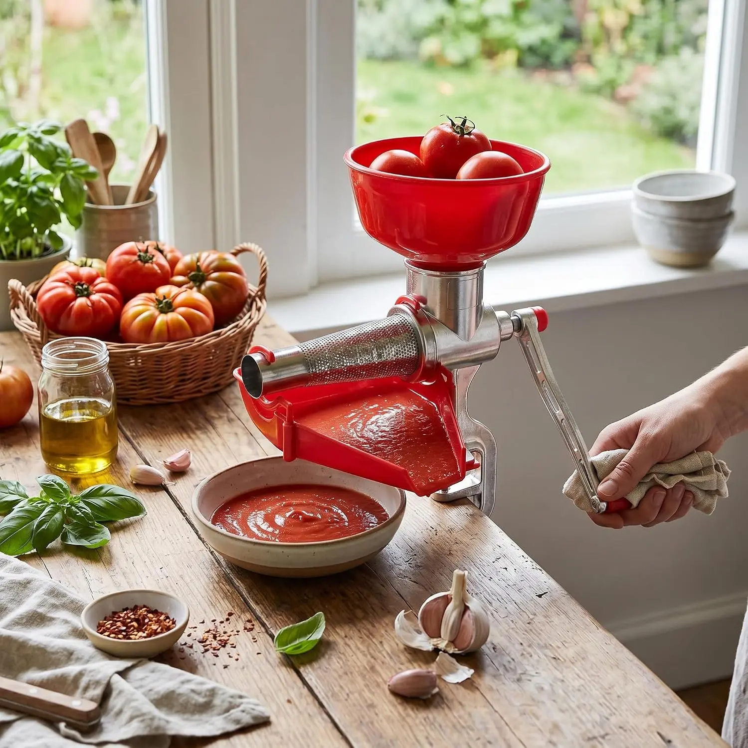 Manual Tomato Strainer Aluminum Alloy Multipurpose Sauce Maker Food Mill Passata Separates Pulp From Seeds Skin Suction Cup Base Press Easily For Vegetables Ginger Fruits