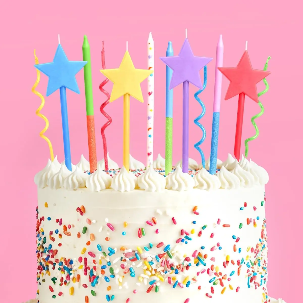 Fun Birthday Candles - 14 Piece Set| Star, Glitter, Pastel Rainbow, Decorations, Celebrations,, Candles