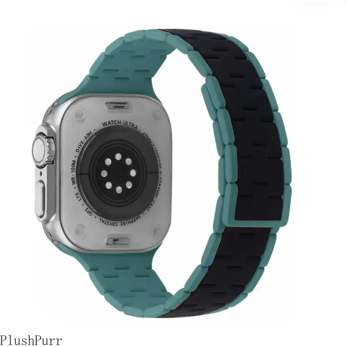 Three Links Two-Tone Magnetic Liquid Silicone Watch Band, Sports Replacement Strap Compatible with All Apple Watch Series 38/40/41/42/44/45/49mm (Watch Not Included)