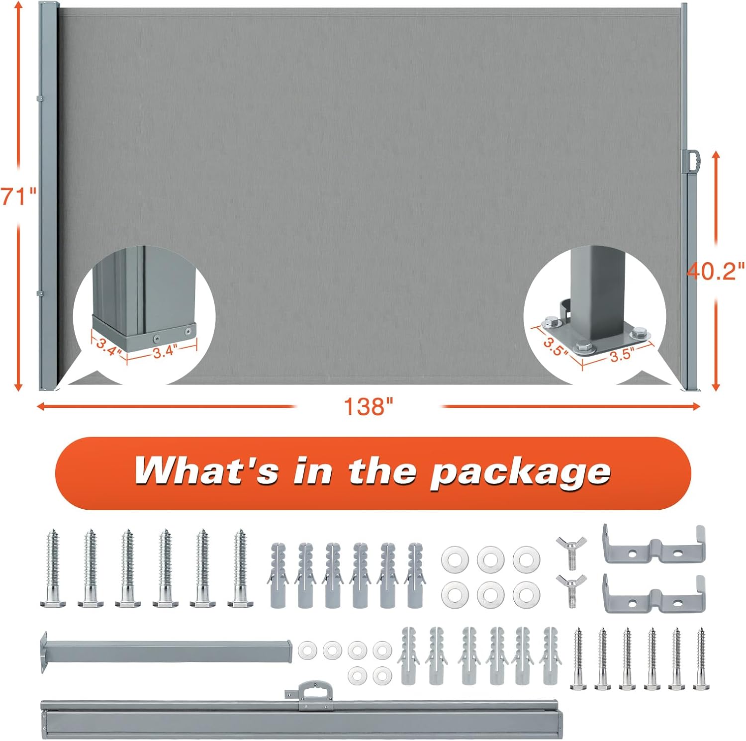 Retractable Side Awning Outdoor Privacy Screen, UV Resistant & Waterproof Folding Room Divider Fence, Windproof Patio Sunshade for Backyard, Garden, Balcony and Commercial Use