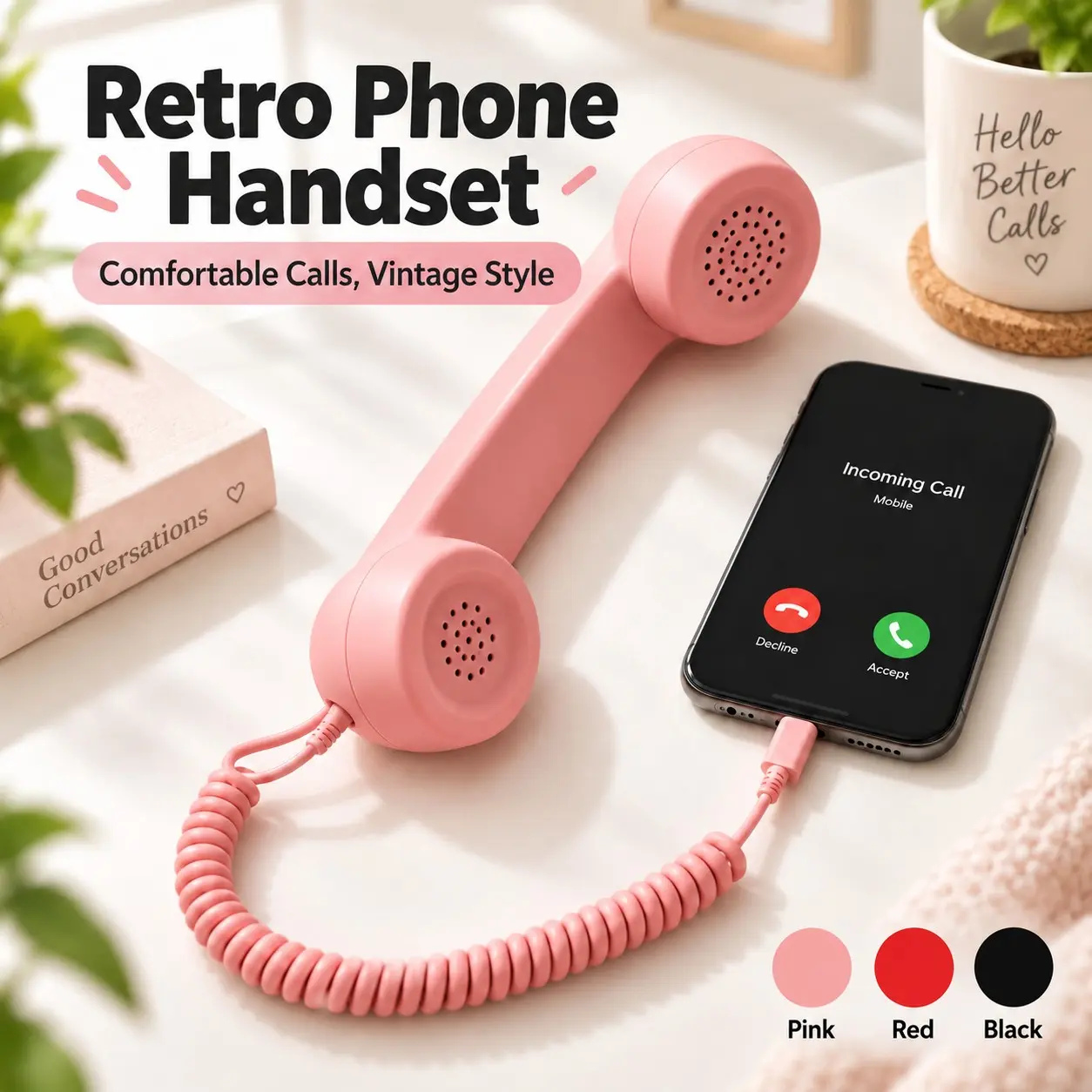 Fiashtik Vintage Telephone Style Handheld Phone Earpiece, USB-C Port Jack, Retro Design, Compatible with Various Devices, Durable Build Quality