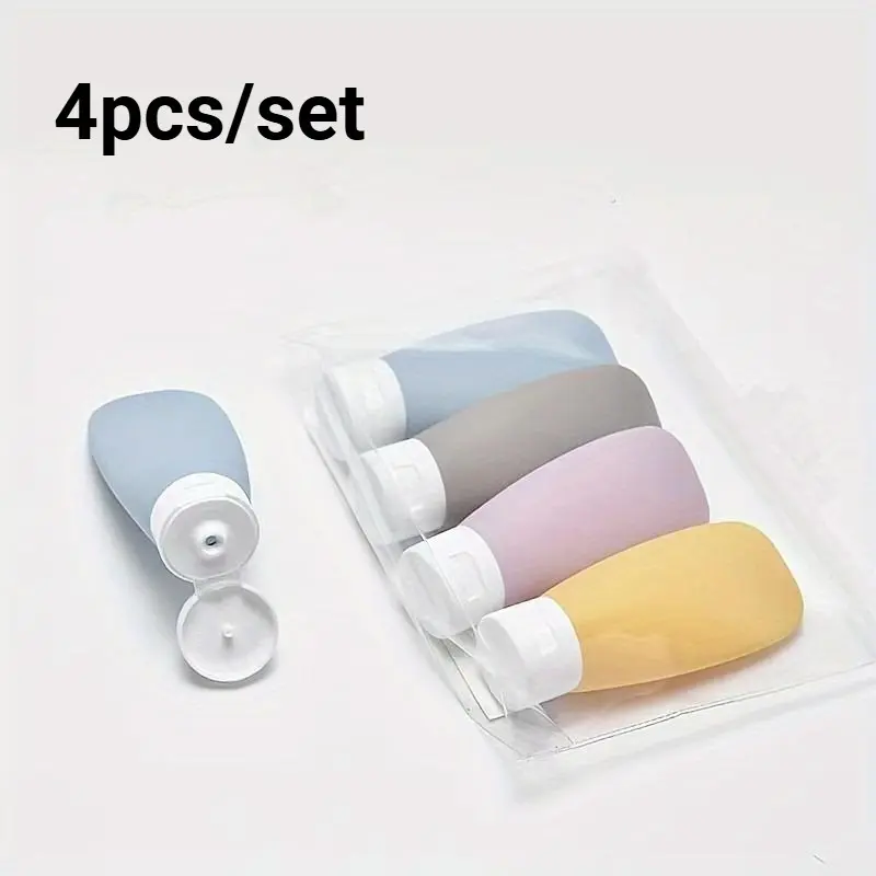 4 Leak-Proof Squeeze Bottles for Travel, Reusable Cosmetic Containers for Shampoo, Conditioner, Lotion, and Shower Gel