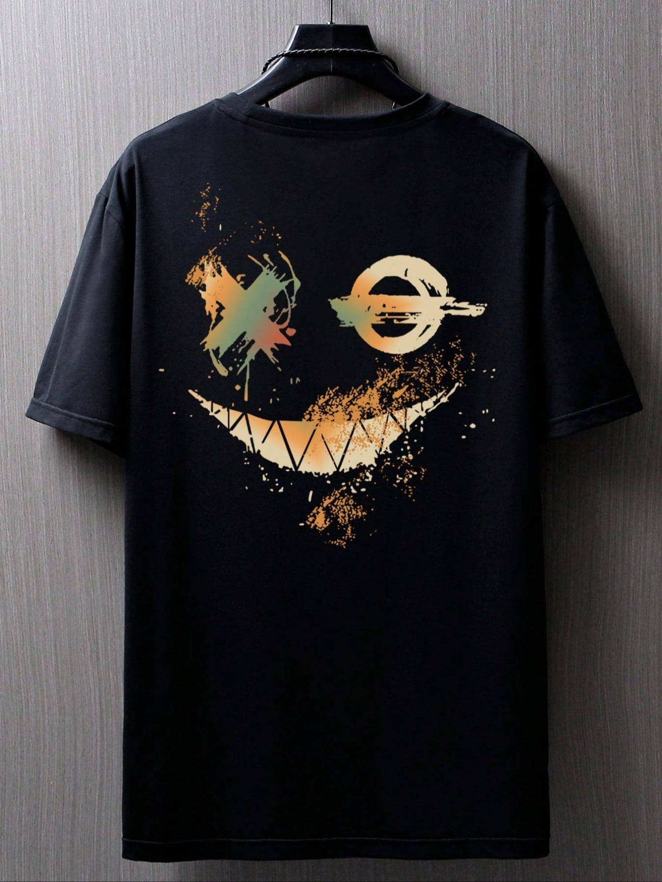 Men's Expression Print Round Neck Tee, Regular Fit Summer Clothes Casual Short Sleeve T-shirt for Summer, Men's Top for Daily Wear, Casual Streetwear Tops ,Men's Solid Color Crewneck Tee for Gym & Casual