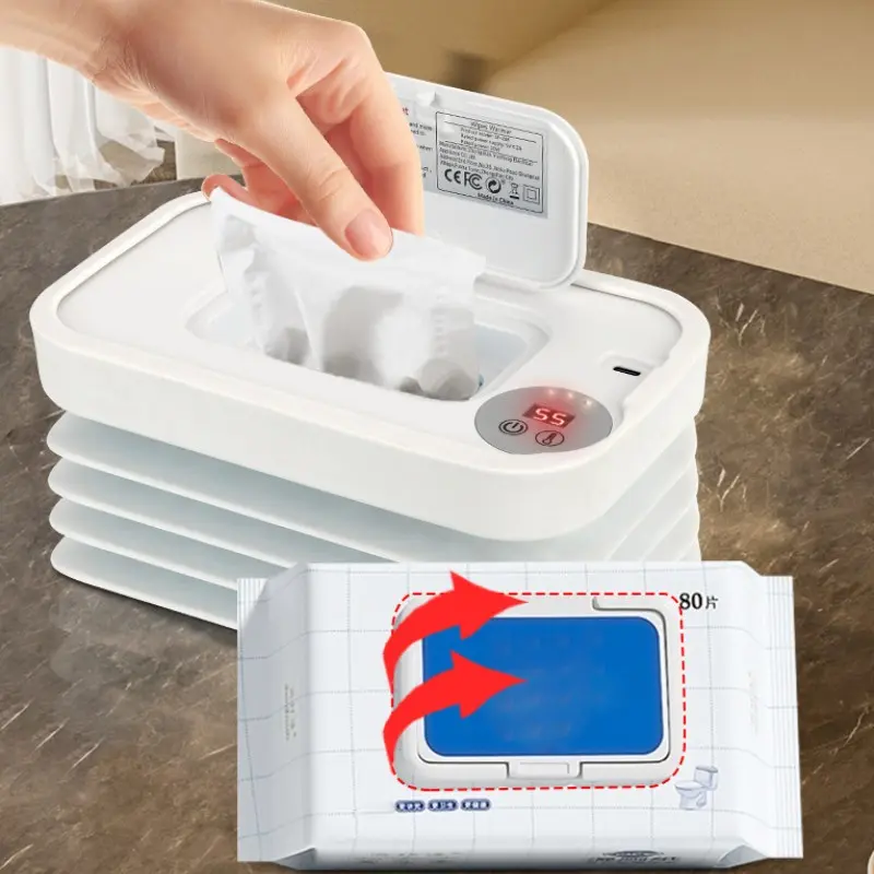 Foldable Wet Wipe Heater, Wireless USB Wet Wipe Heater Warmer Holder, 3-Temperature Settings, Digital Display, Ideal for Home Outdoor Travel