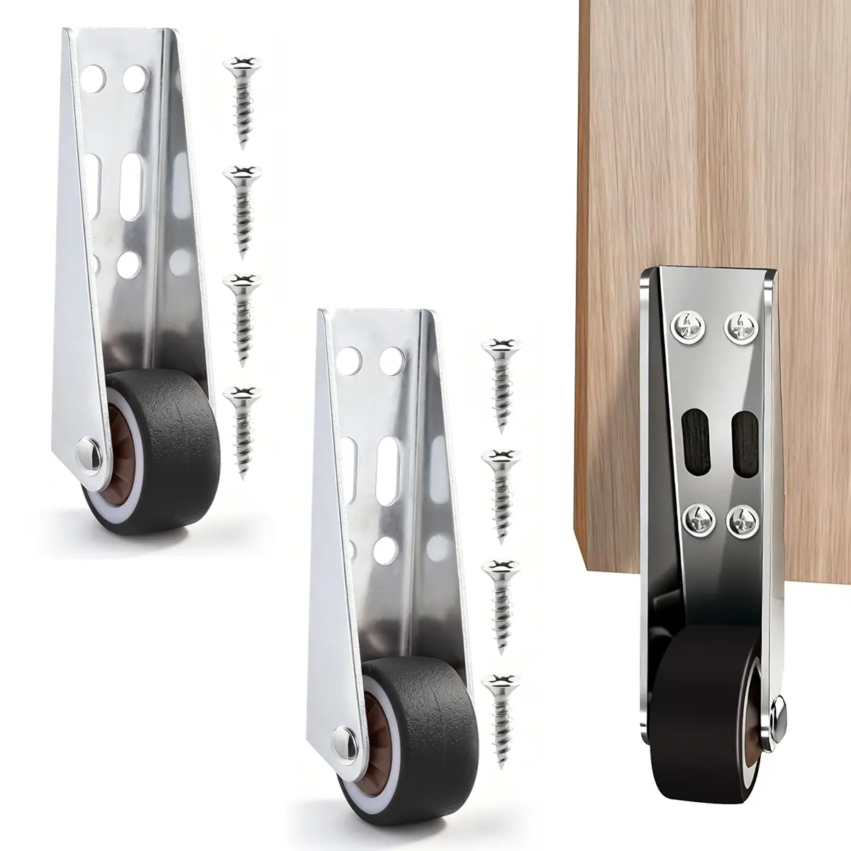 Door Pendant Pulley Roller, Thermoplastic Rubber Bearing Wheel with Screws, Anti-Sag Gate Support for Wooden Fence, Courtyard & Barn Doors | Silent Smooth Glide, Weather-Resistant, 90g (1 Pair / 2 Wheels + 8 Screws)