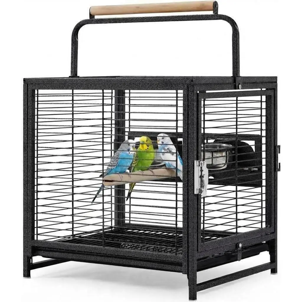 Gaomon Large Bird Cage, 71" h Rolling Birdcage with Play Top & Storage Cabinet, Wood Parakeet Cage for Macaw Parakeet Parrot Cockatiel Budgie (Black)