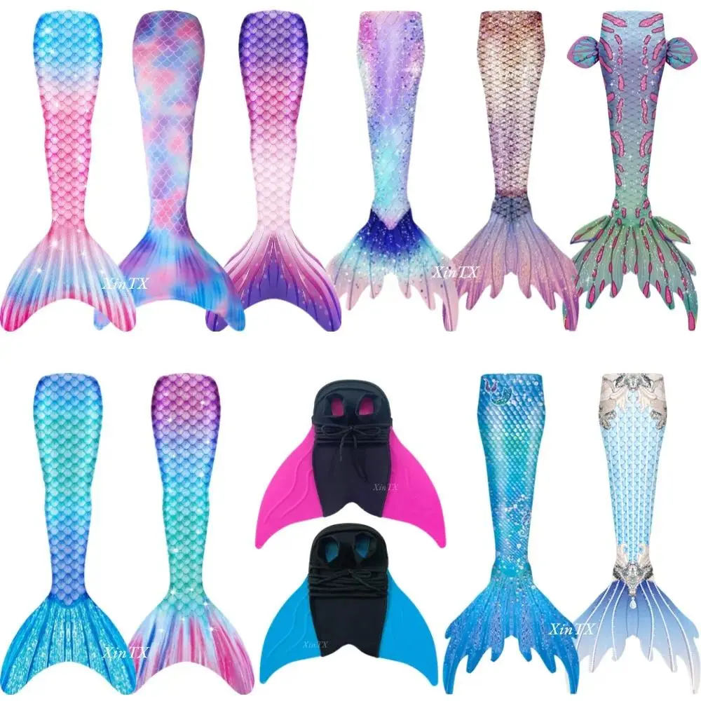Mermaid Tails Elasticity Swimwear Can Add Monofin for Kids Girls Swimmable Tail Cosplay Mermaid Costumes